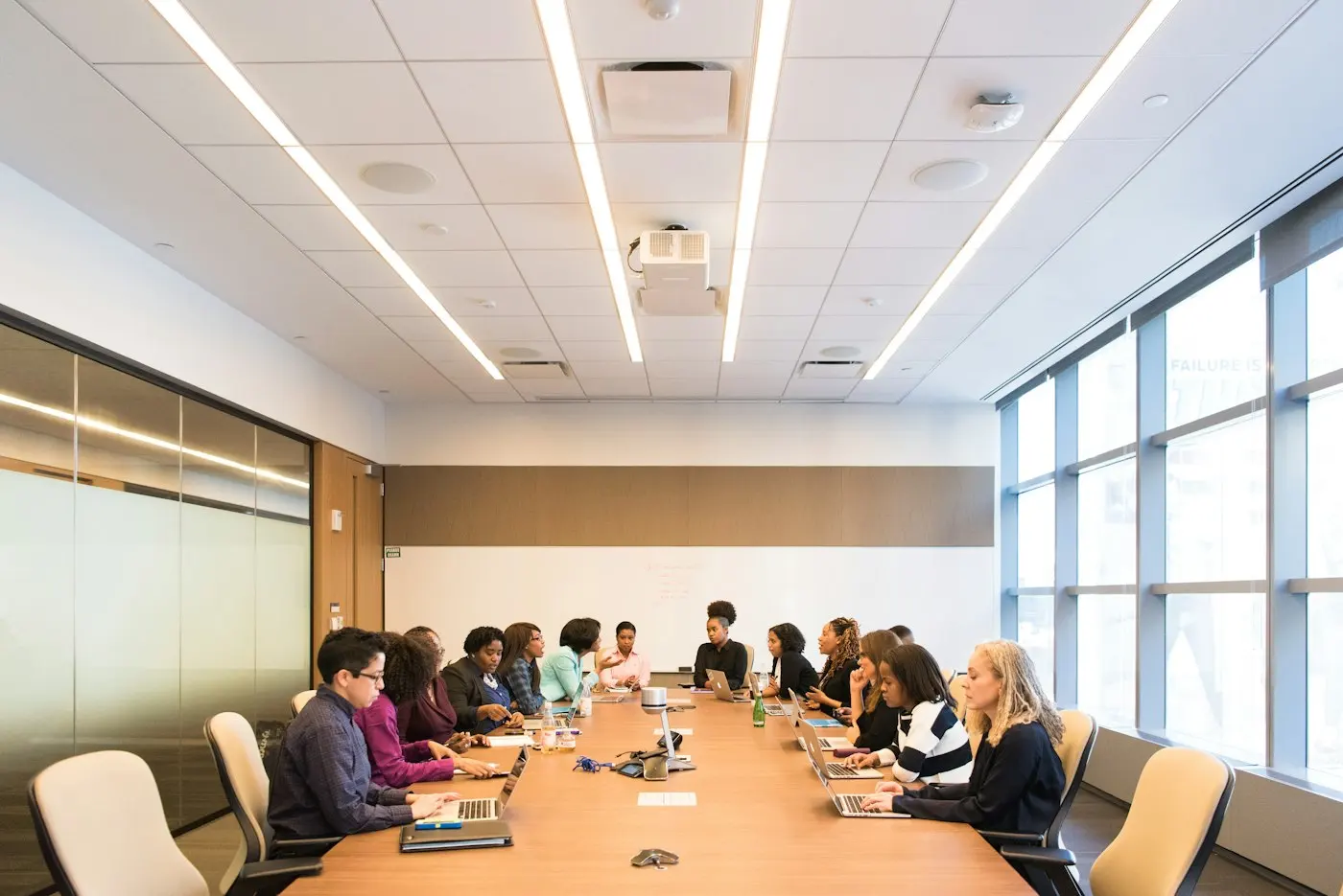 Leadership team meeting around a table
