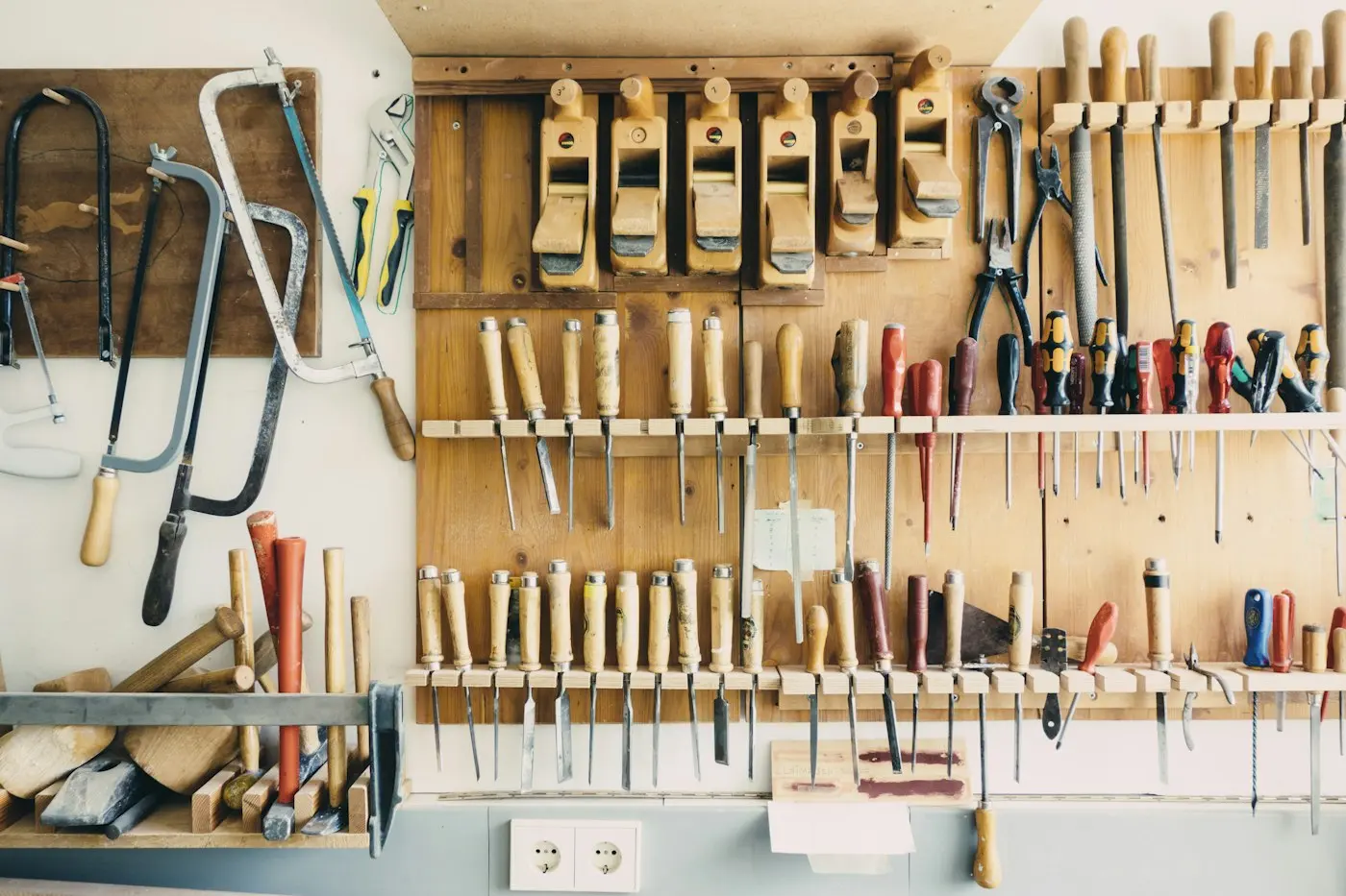 Tools hanging on a workshop wall
